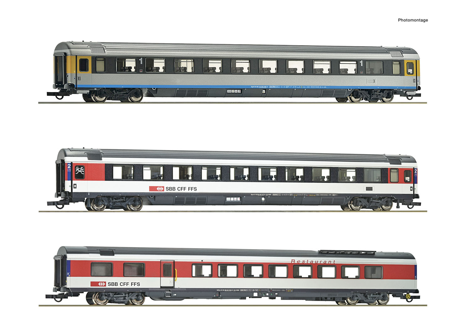 Roco 74021 SBB 3-tlg. Set 1: EuroCity-Wagen EC 7 