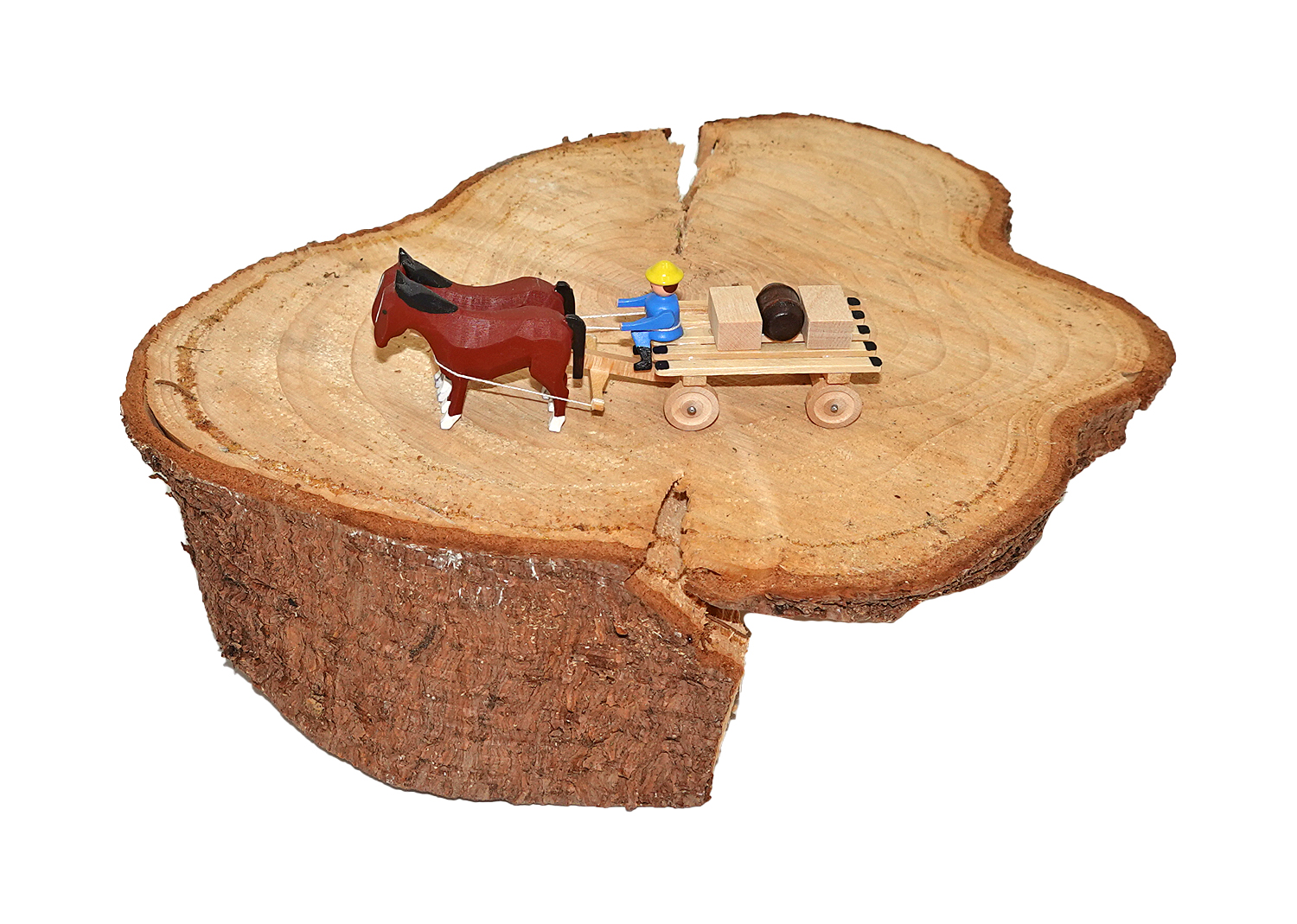 Günter Flath Gespann Pferde mit Lattenwagen und Kisten, Erzgebirge Miniatur Günter Flath Gespann Pferde mit Lattenwagen und Kisten, Erzgebirge Miniatur