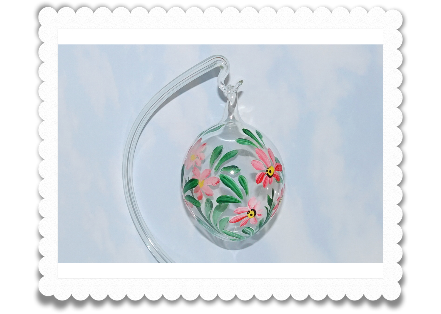 Ostereier Glasklar und Handbemalt Blumen rosa